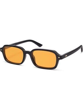 Women's Black Yellow Retro Fashion Thin Slim Trendy Rectangle Polarized Sunglass